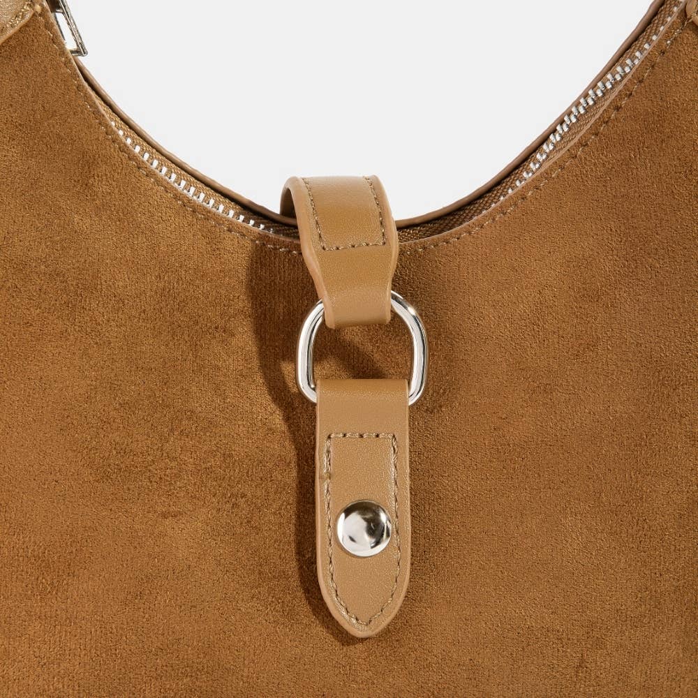 Faux Leather Accent Suede Crescent Shoulder Bag