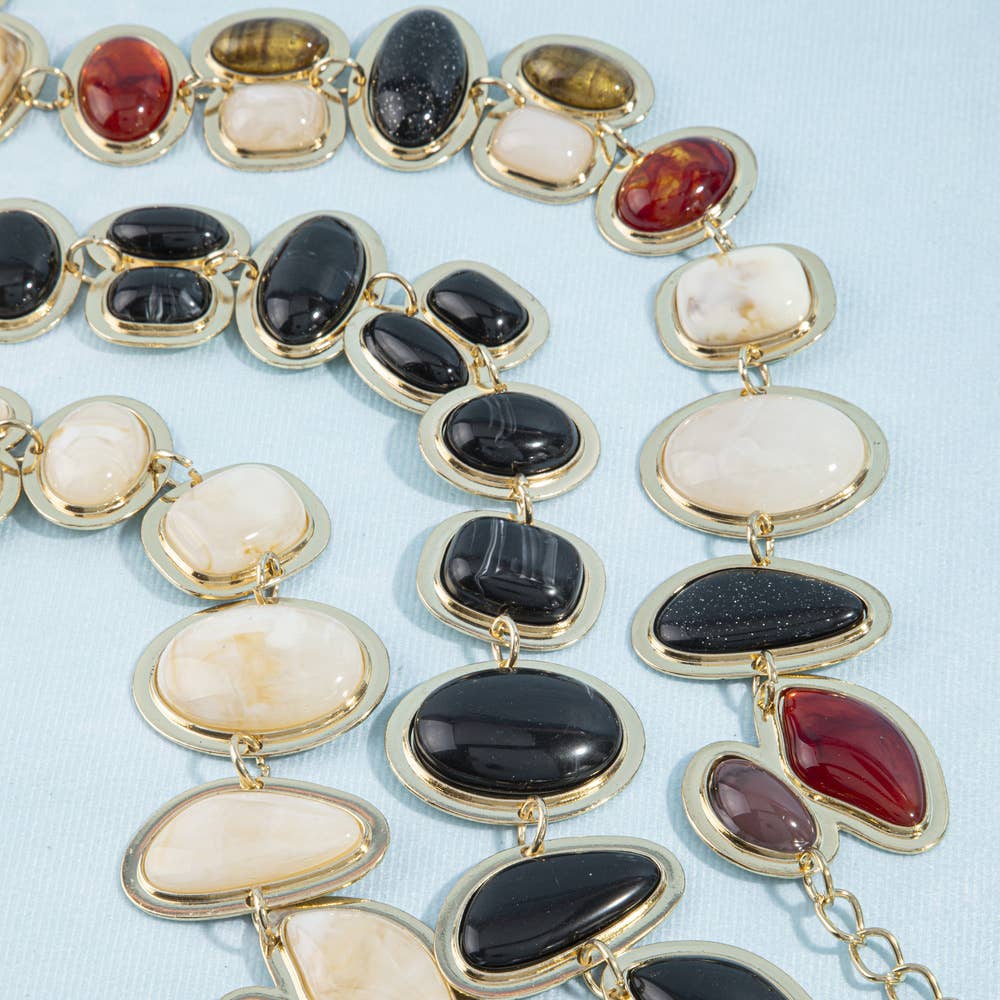 Multi Stone Cabochon Link Chain Belt