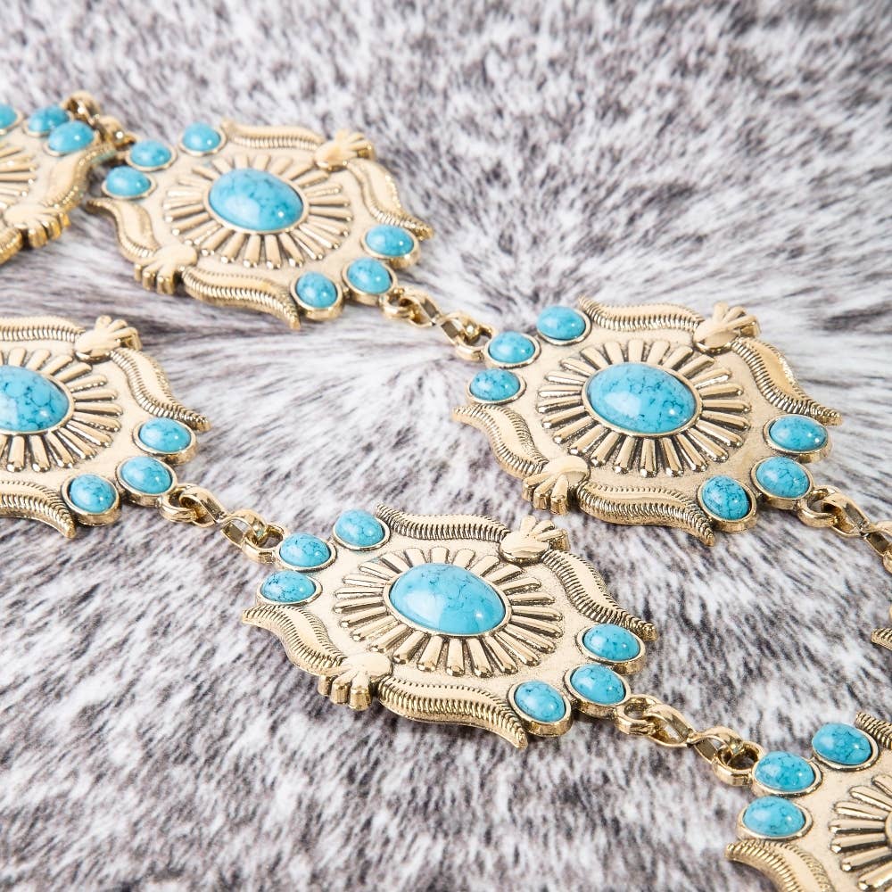 Intricate Stone Studs Concho Western Chain Belt