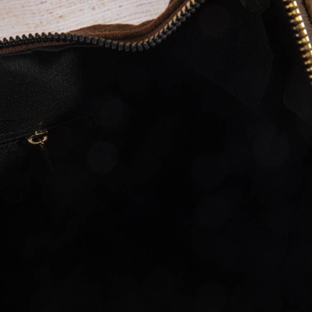Suede Zip Detail Buckle Hobo Bag