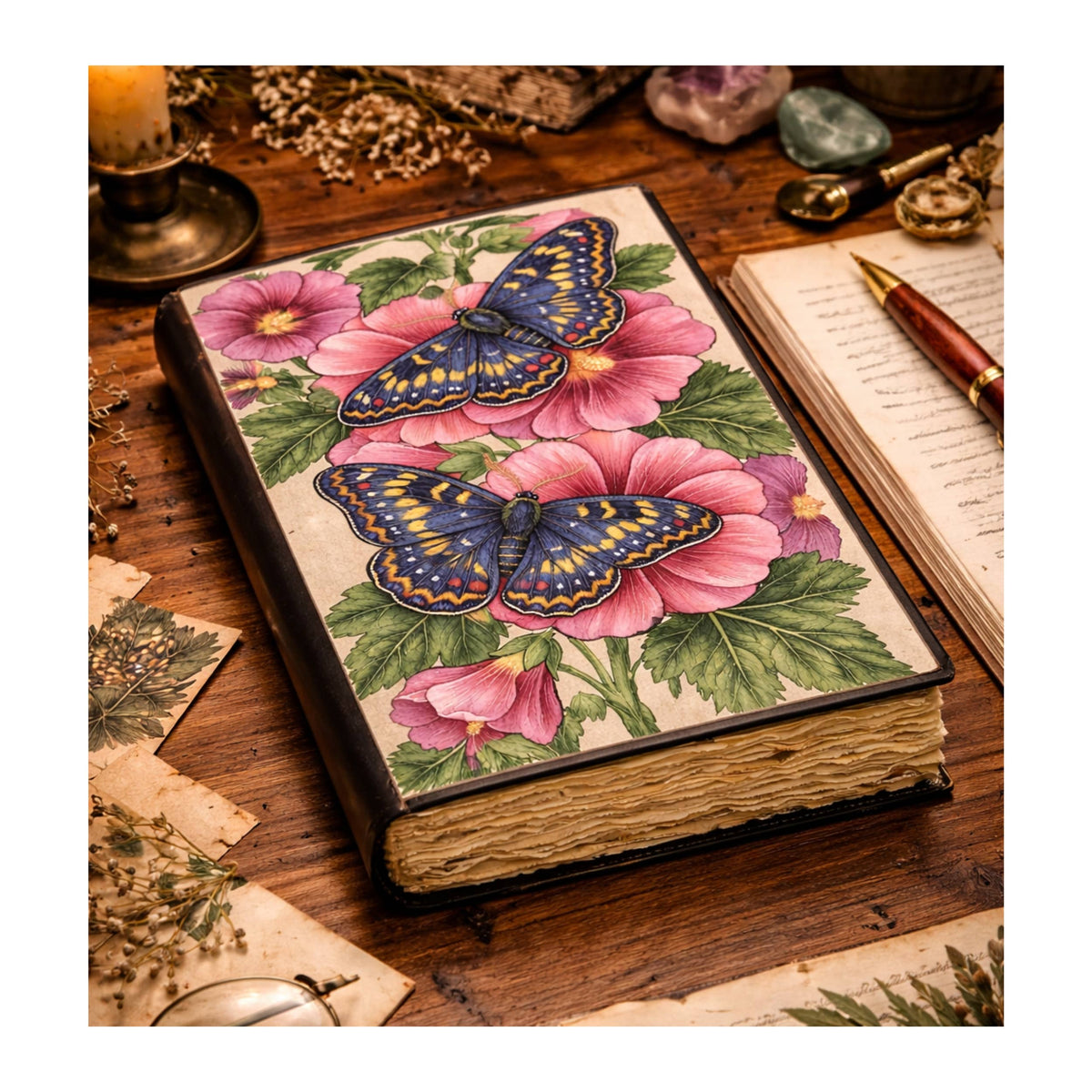 Butterfly Vintage Leather Journal Grimoire Diary
