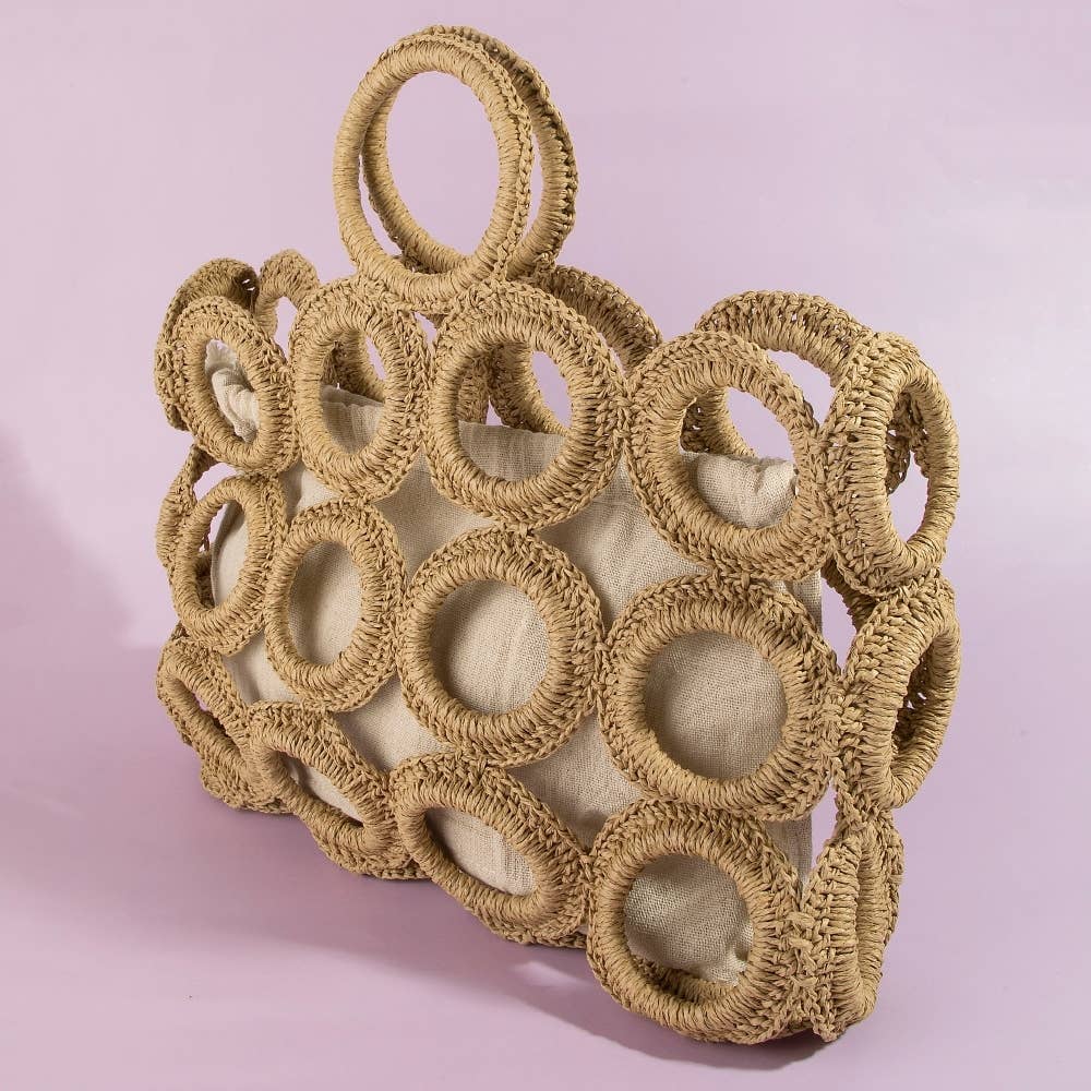 Straw Round Pattern Mesh Hand Bag