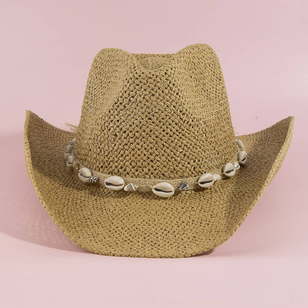 Paper Straw Cowboy Hat With Cowrie Shell Band