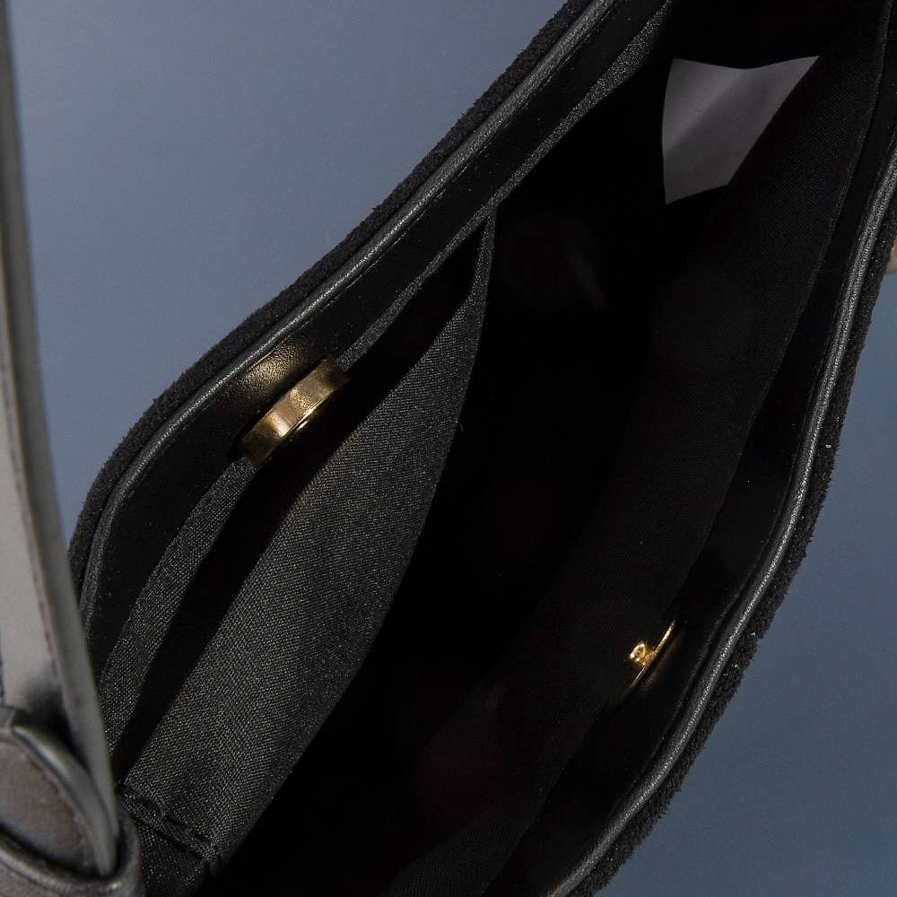 Ball Studded Trim Suede Hobo Shoulder Bag