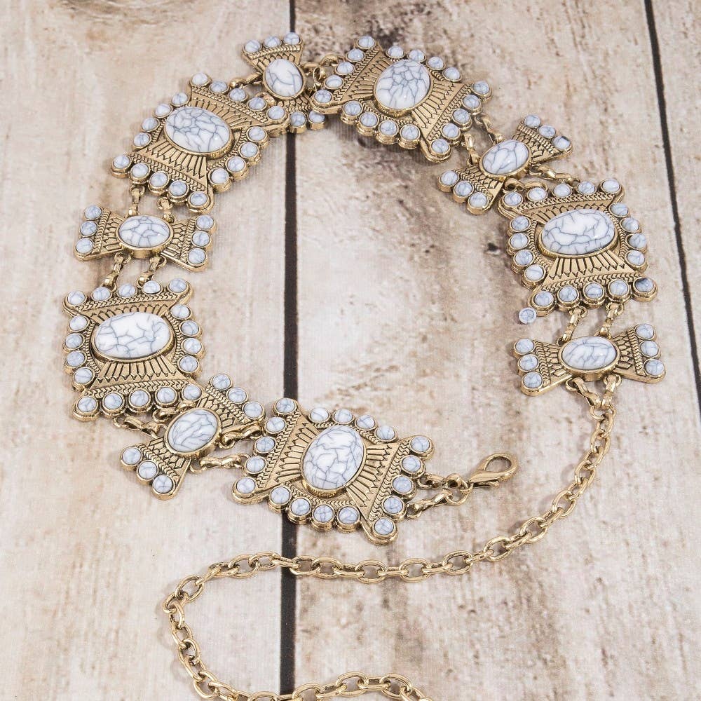 Stone Geometric Concho Chain Belt