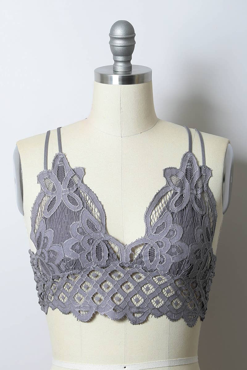 Lace Longline Bralette Padded Comfort & Floral Crochet Trim