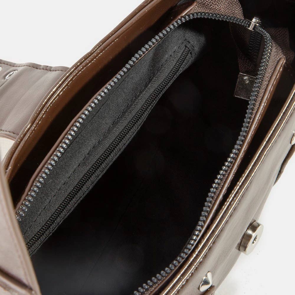 Rivet Detail Leather Shoulder Bag