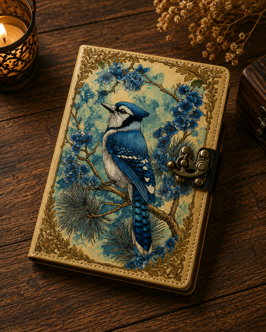 handmade Leather Journal - Blue Jay Bird