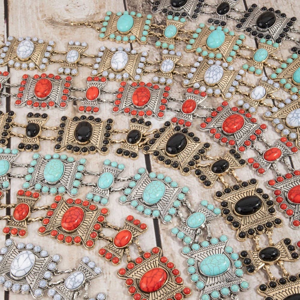 Stone Geometric Concho Chain Belt