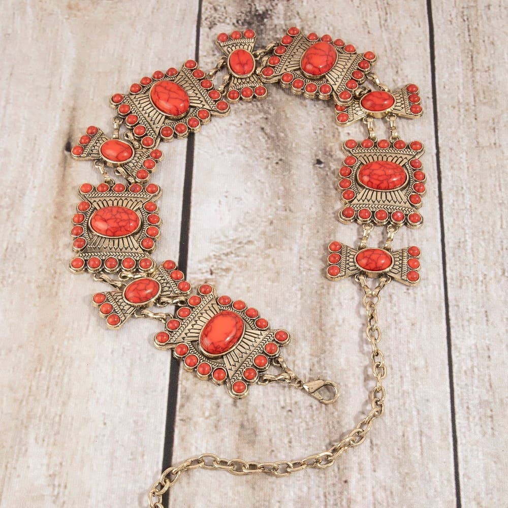 Stone Geometric Concho Chain Belt