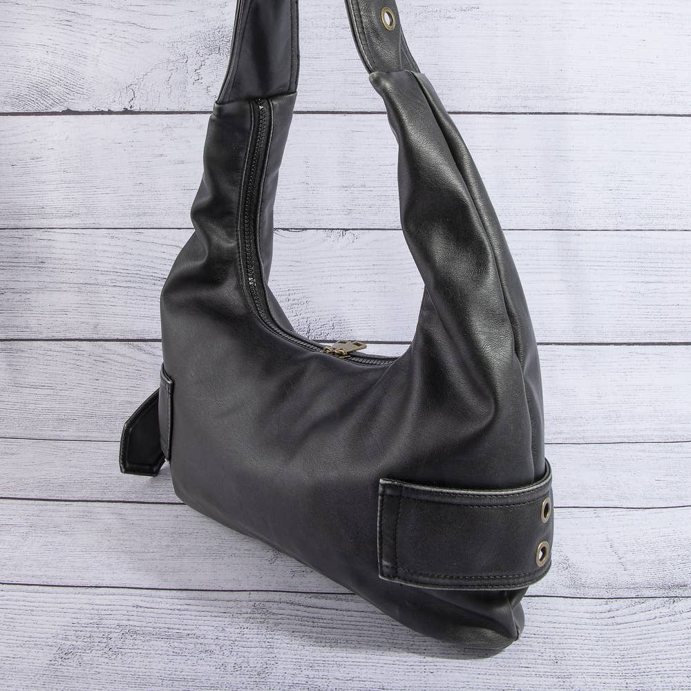 Faux Leather Belted Hobo Shoulder Bag