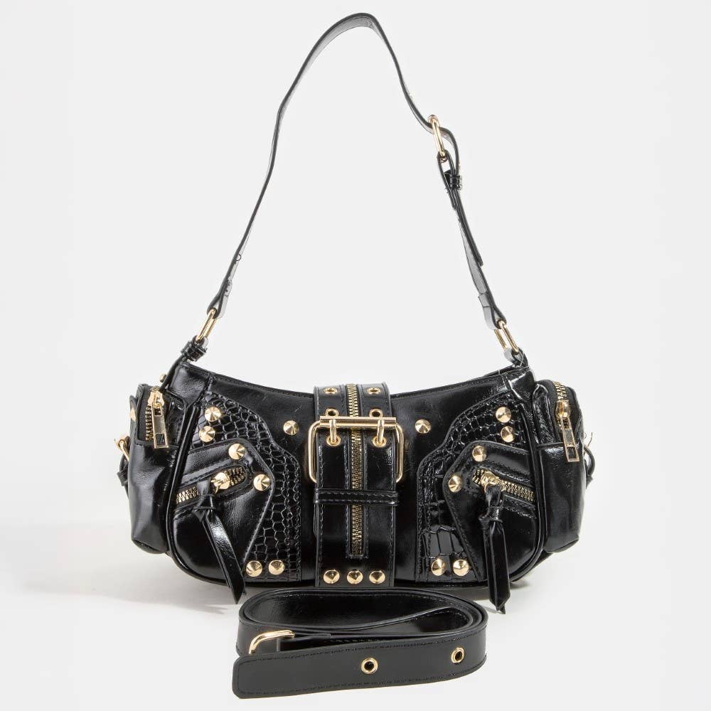 Rivet Detail Leather Shoulder Bag
