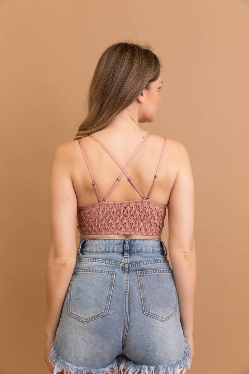 Lace Longline Bralette Padded Comfort & Floral Crochet Trim