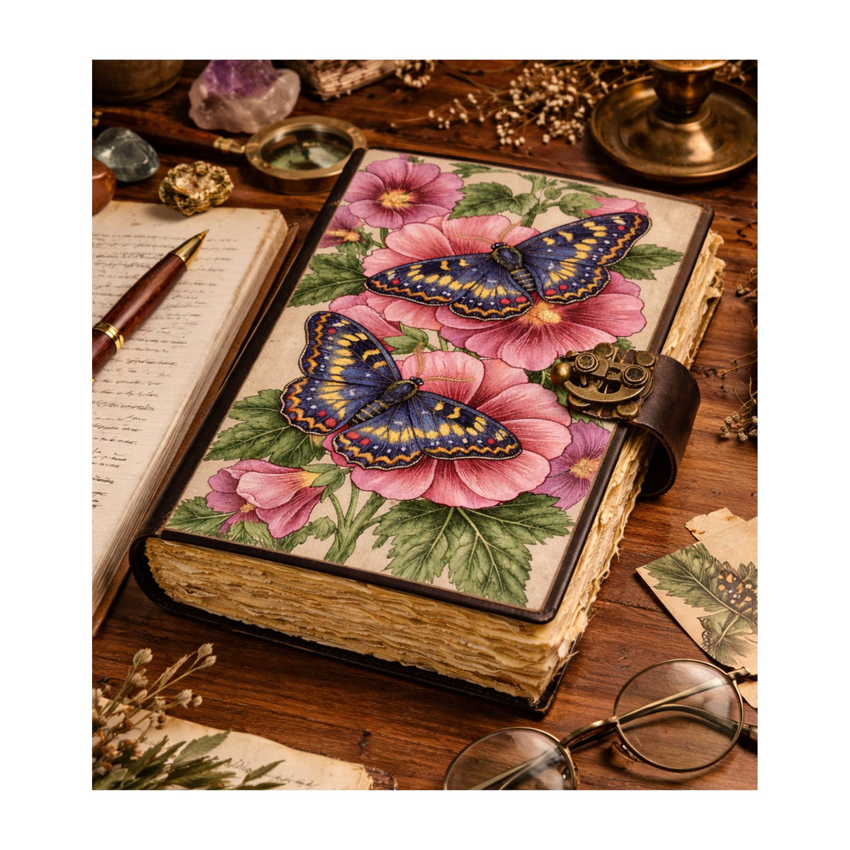 Butterfly Vintage Leather Journal Grimoire Diary