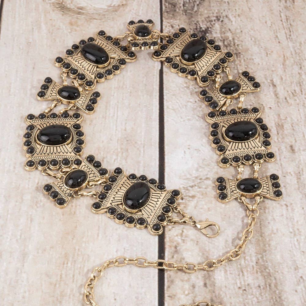 Stone Geometric Concho Chain Belt