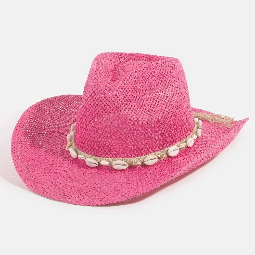 Paper Straw Cowboy Hat With Cowrie Shell Band