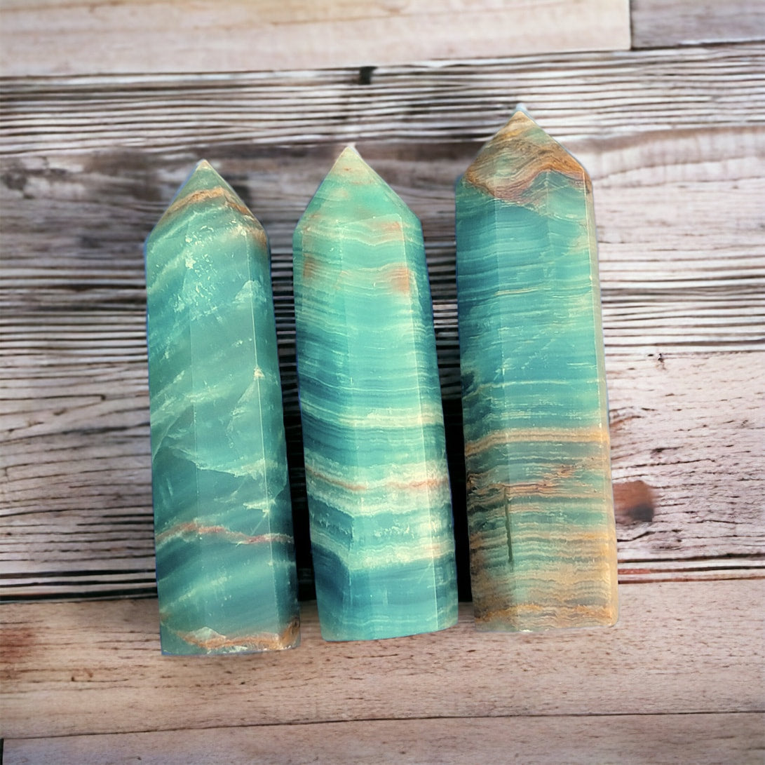 Green Blue Onyx Crystal Point Tower