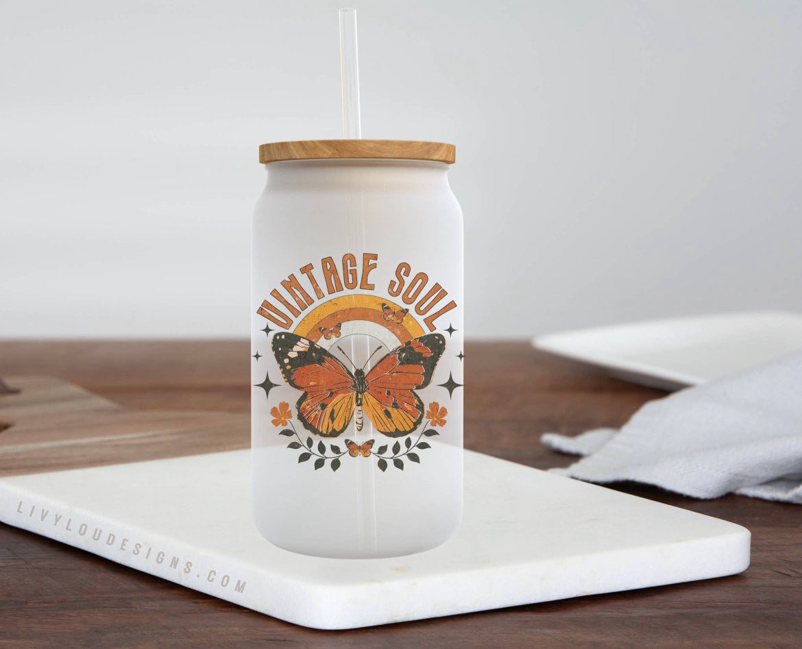 Frosty Glass Travel Cup - Vintage Soul Butterfly