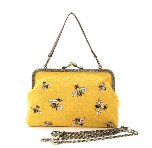 Bee Kisslock Embroidery Bag