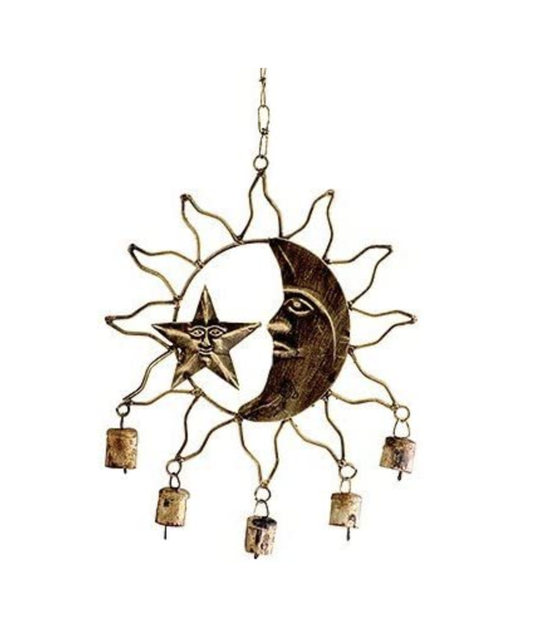 Celestial Sun, Moon and Star Wind Chime with Bells